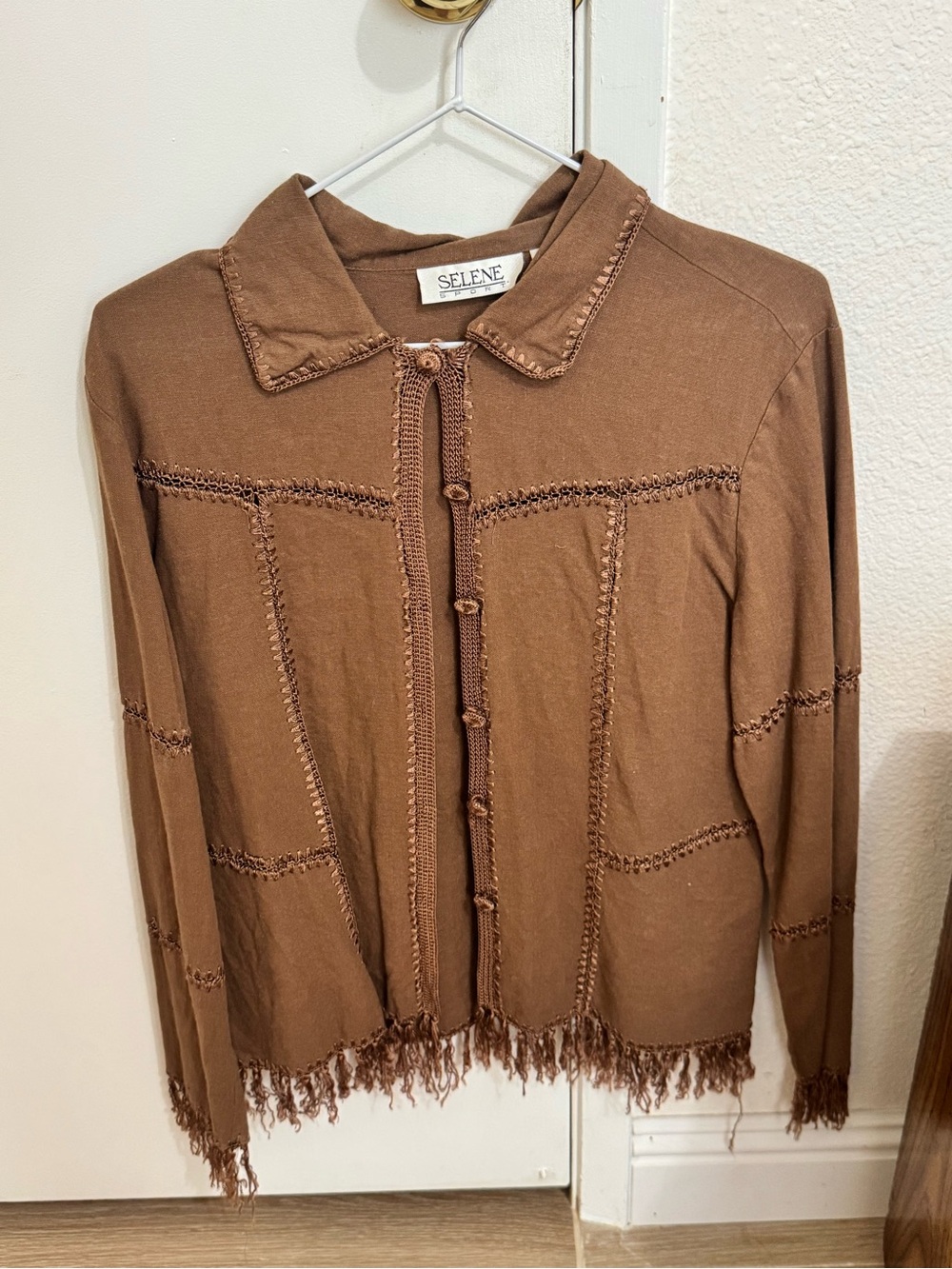 Selene Sport Brown Fringed Button-Up Top